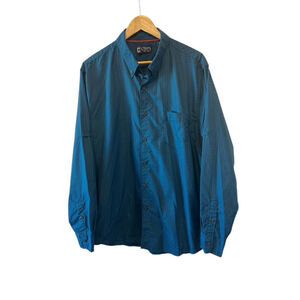 MENS CHAPS Blue Plaid Button Up Collared Dress Shirt XL